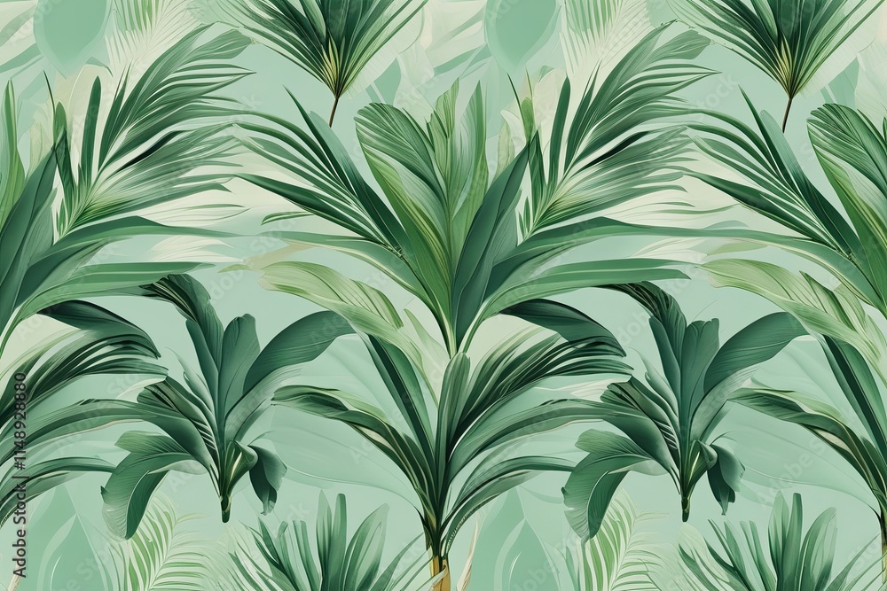 Soft Mint Green Palm Leaves Pattern for Refreshing Textile Design Soft Mint Green Palm Leaves Pattern for Refreshing Textile Design