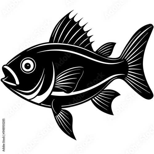 Realistic Black and White Illustration of a Swimming Fish