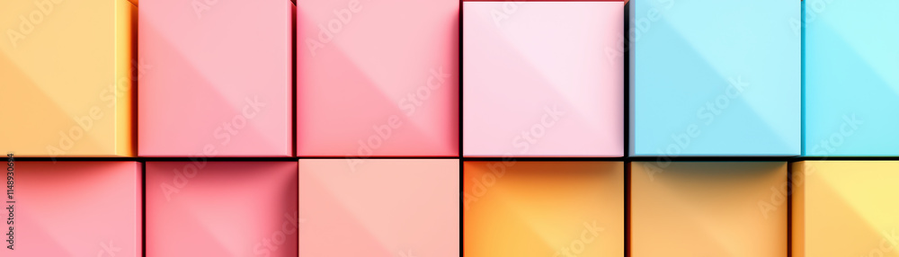 Obraz premium Geometric pastel blocks arranged in vibrant composition, showcasing soft colors and clean lines