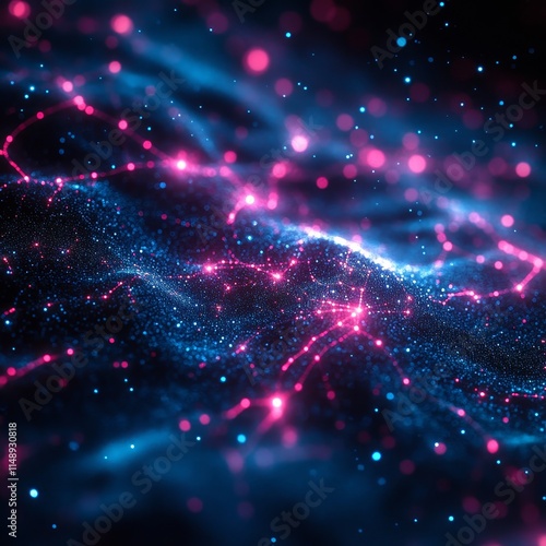 Colorful Cosmic Landscape With Glowing Particles Creating an Abstract Effect