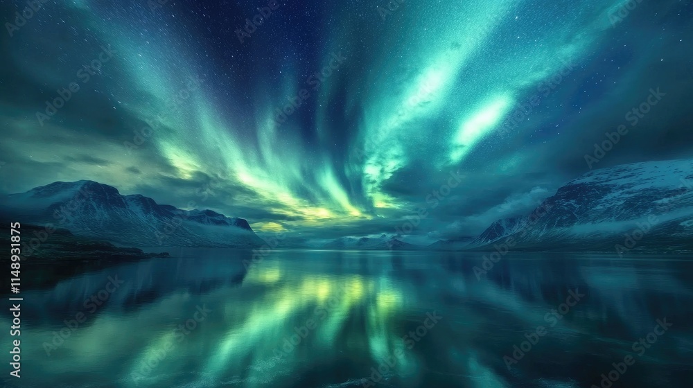 custom made wallpaper toronto digitalMajestic Aurora Borealis Illuminating Night Sky Over Tranquil Waters with Mountain Reflection in a Remote Arctic Landscape
