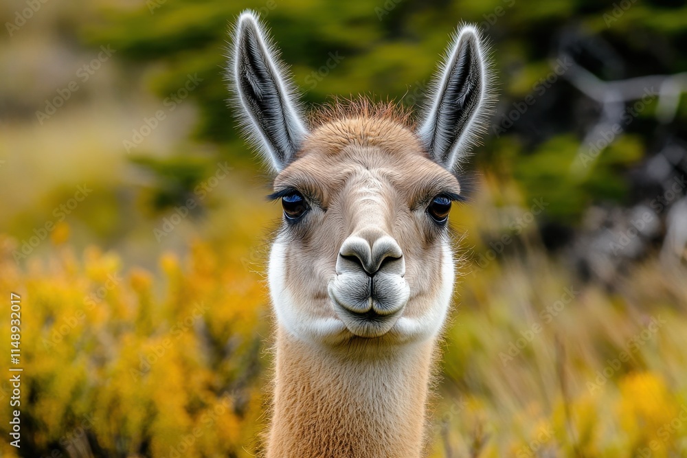 Obraz premium Guanaco facing the camera in Torres del Paine National Park Patagonia Chile