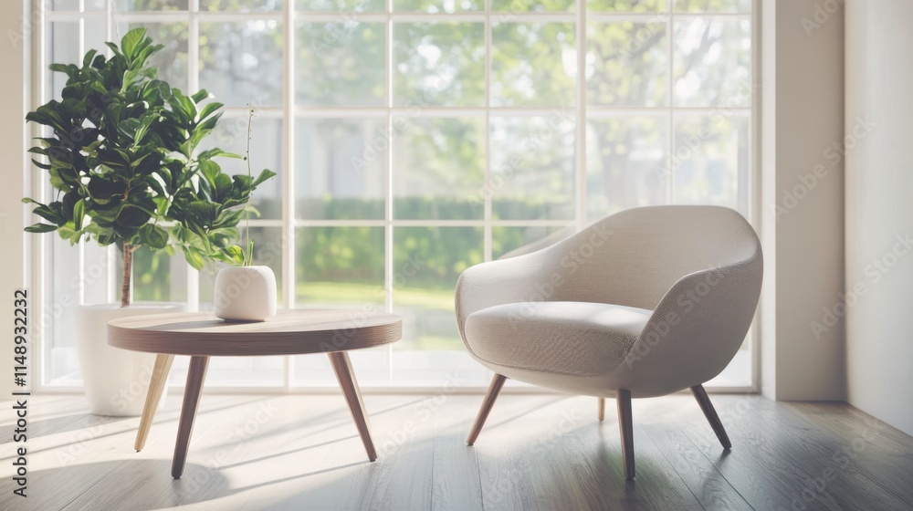 Fototapeta premium Modern minimalist lounge with stylish, clean design. Featuring sleek lines and muted tones