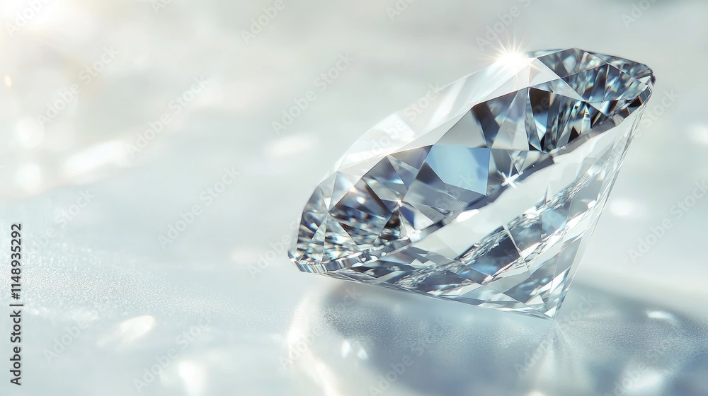 A Stunning Close-Up View of a Brilliantly Cut Diamond Reflecting Light with Sparkling Facets Against a Soft Background, Evoking Luxury and Elegance A Stunning Close-Up View of a Brilliantly Cut Diamond Reflecting Light with Sparkling Facets Against a Soft Background, Evoking Luxury and Elegance
