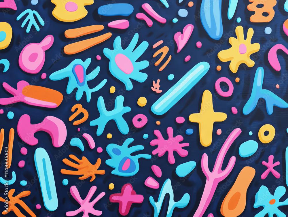 Obraz premium Vibrant background with playful doodle patterns in bright colors