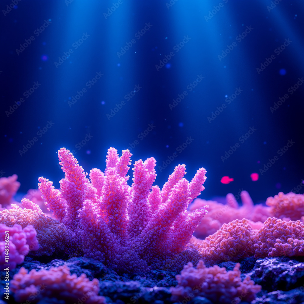 Lively coral reef with vibrant pink corals illuminated by sunlight Lively coral reef with vibrant pink corals illuminated by sunlight