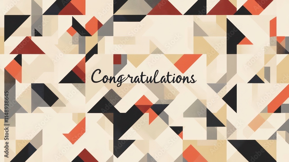 Obraz premium Abstract geometric congratulations card with muted tones and triangles.