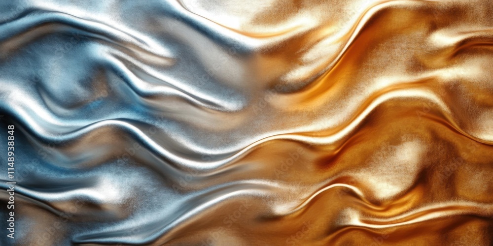 Textured metallic waves in gold and silver colors create a dynamic visual effect Textured metallic waves in gold and silver colors create a dynamic visual effect