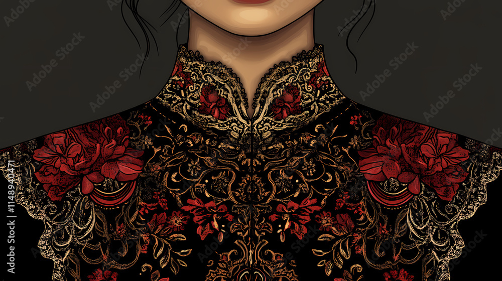 All over asian embroidery neckline and lace border design for trendy women wear illustration. Threnody. Illustration All over asian embroidery neckline and lace border design for trendy women wear illustration. Threnody. Illustration