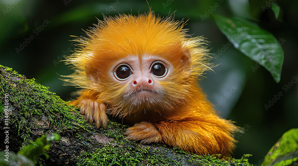 Fototapeta premium A monkey on a branch in a lush forest setting, with a logo prominently displayed
