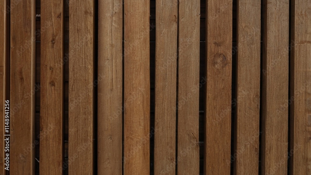 Obraz premium Solid wooden battens wall pattern background showcasing smooth and elegant craftsmanship, featuring natural wood grain texture, neutral color tones, sustainable finishing, visually appealing structure
