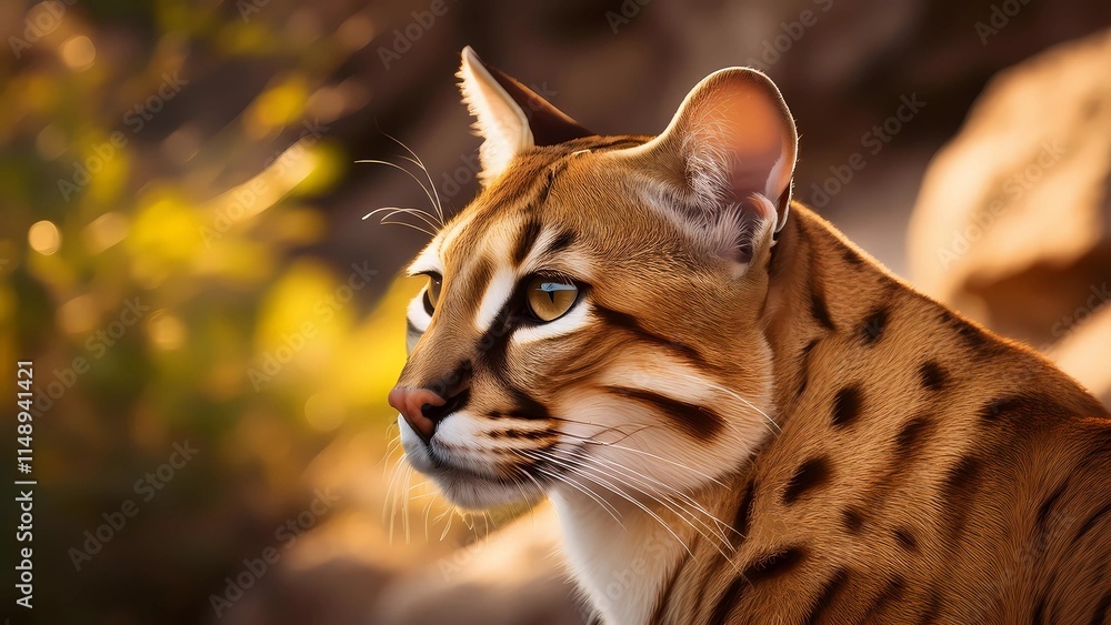 Fototapeta premium A stunning depiction of the elusive African Golden Cat, showcasing its sleek coat with shades of gold and reddish-brown