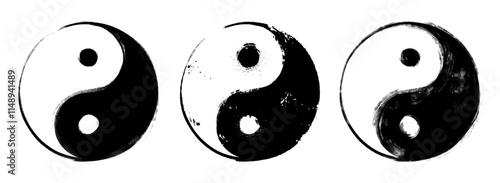 Vector set of black and white yin and yang symbols isolated on a white background.