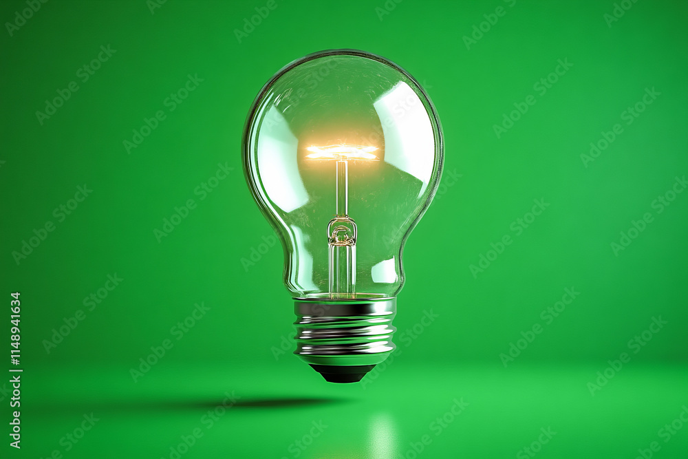 Floating light bulb on vibrant green background illuminating innovation Floating light bulb on vibrant green background illuminating innovation