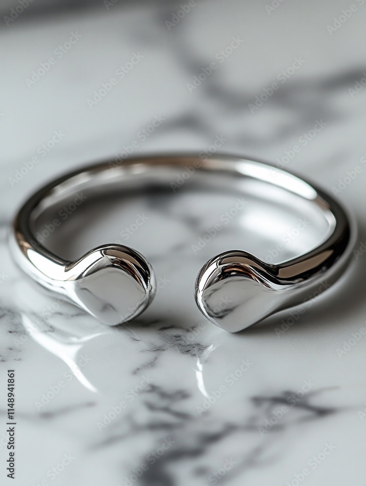 Sleek Silver Bangle On Marble Surface With Modern Elegance Design Jewelry Styling Reflection Concept Sleek Silver Bangle On Marble Surface With Modern Elegance Design Jewelry Styling Reflection Concept