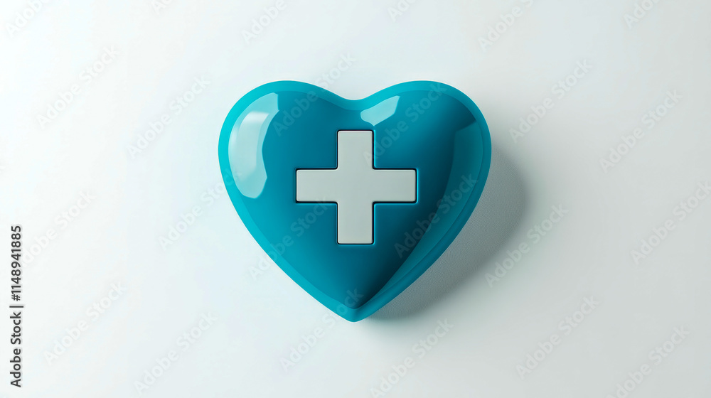 Obraz premium Blue heart with white medical cross on light background