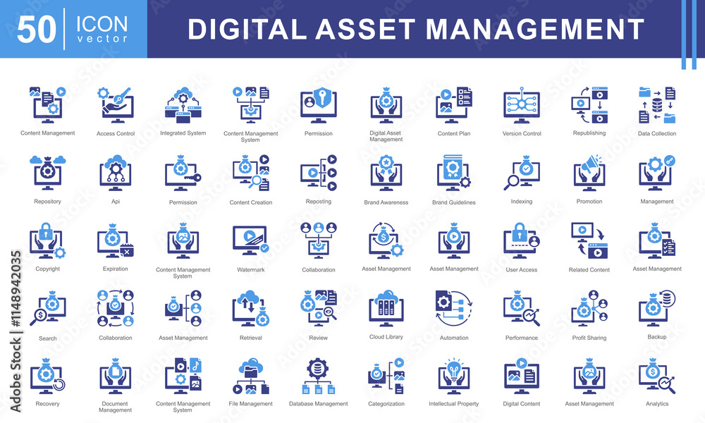 custom made wallpaper toronto digitalDigital Asset Management icon collection set. Containing repository, cloud file ,database ,indexing, version control, cms, content icon. Simple vectors illustration.