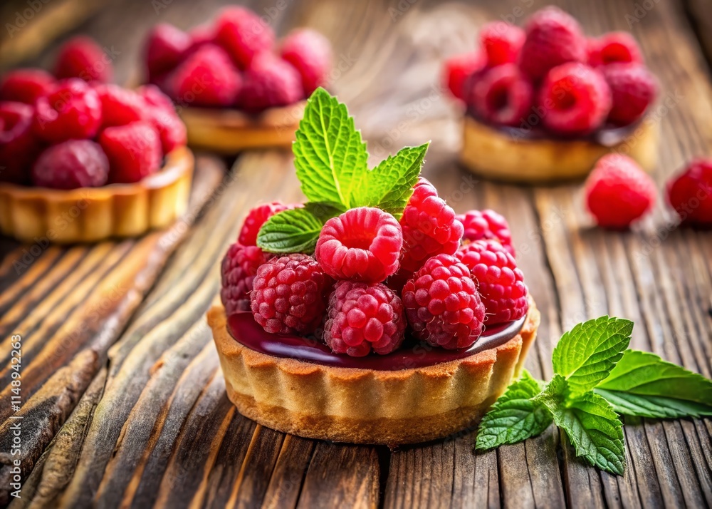 Delicious Homemade Raspberry Dessert on Rustic Wooden Table - Stock Photo Delicious Homemade Raspberry Dessert on Rustic Wooden Table - Stock Photo