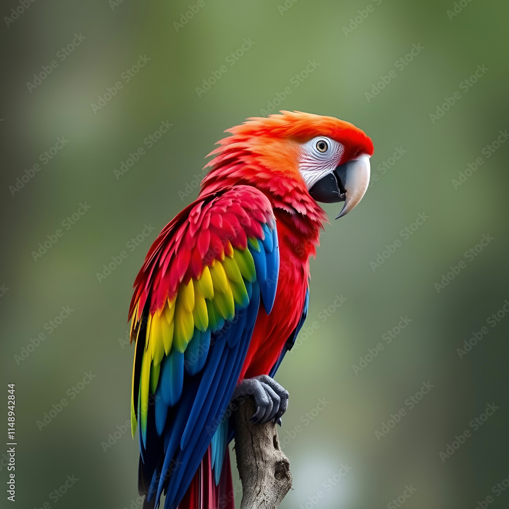 Pretty side profile of a scarlet macaw bird on a perch. Pretty side profile of a scarlet macaw bird on a perch.