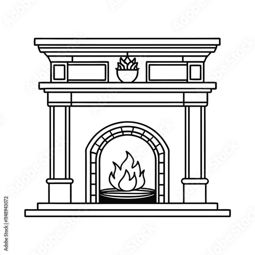 Editable Fireplace Mantel Outline Vector Graphic