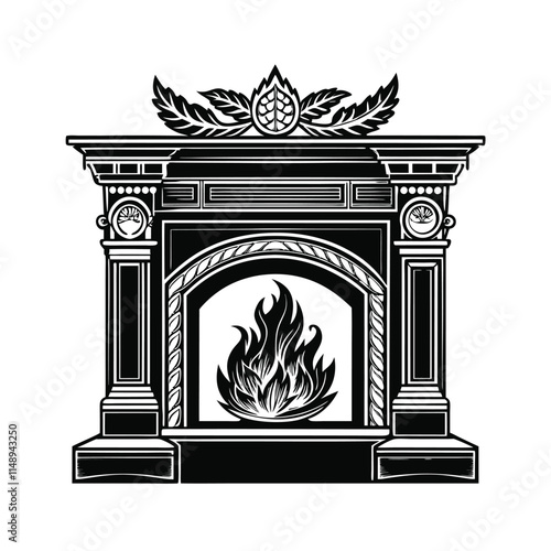 Simple Fireplace Mantel Silhouette Vector Illustration