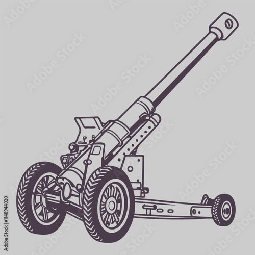  M1-155mm howizer army artilary line art silhouette vector design art and illustration