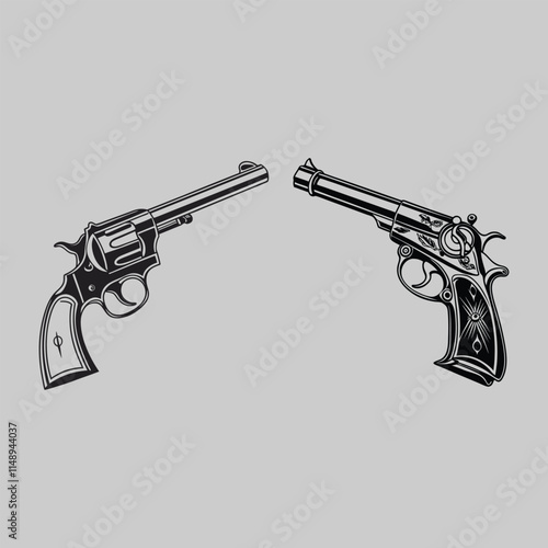 military hand gun line art silhouette vector design art and illustration