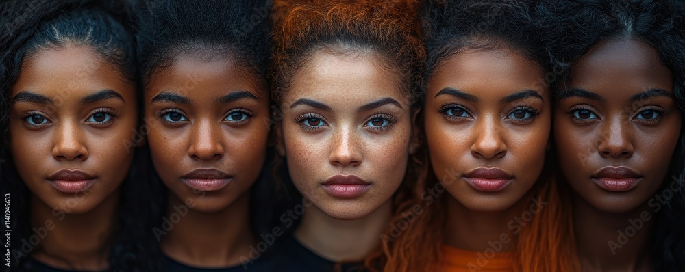 A captivating portrayal of diverse women displaying unique beauty and expressions, emphasizing individuality and cultural richness in a harmonious composition A captivating portrayal of diverse women displaying unique beauty and expressions, emphasizing individuality and cultural richness in a harmonious composition
