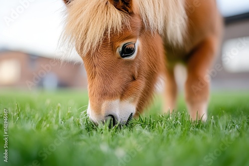 Small Shetland pony grazing photo