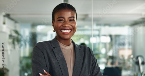 Φωτογραφία Portrait, proud lawyer and black woman in business for advocate, confidence and office