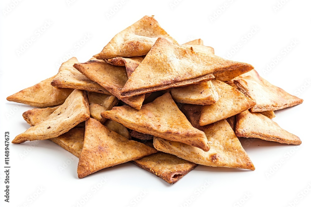 Stack of crisp homemade pita chips alone Stack of crisp homemade pita chips alone