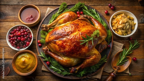 Delicious Roasted Turkey Dinner: Thanksgiving Feast, Stuffing, Gravy, Cranberry Sauce Recipe photo