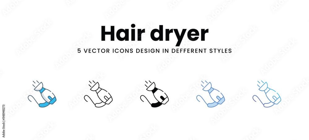 Hair dryer icons in different style vector stock illustration Hair dryer icons in different style vector stock illustration