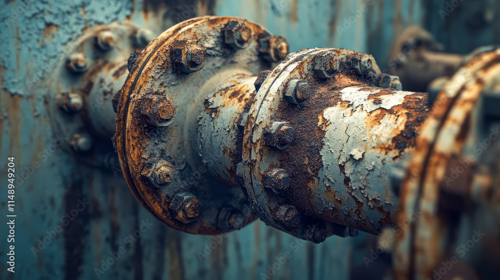 Old rusty industrial pipe with flaking paint and weathered metal surface Old rusty industrial pipe with flaking paint and weathered metal surface