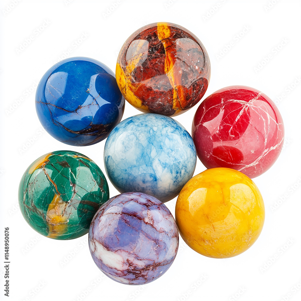Fototapeta premium Classic Marbles in Vibrant Colors - Isolated on a White Background