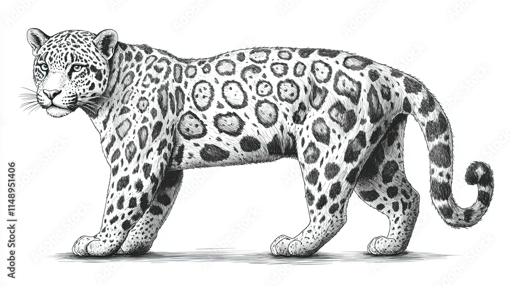A detailed illustration of a leopard showcasing its distinctive spots and posture. A detailed illustration of a leopard showcasing its distinctive spots and posture.