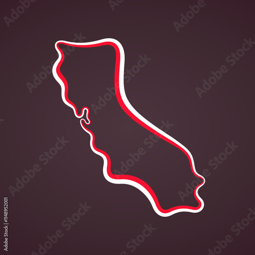 Outline map of California marked with ribbon in colors from the flag.