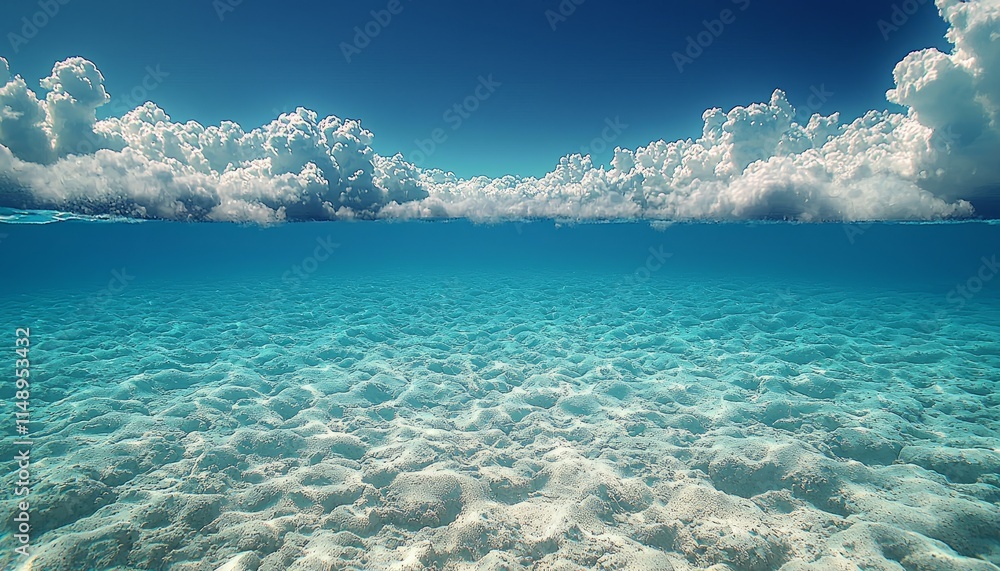 Fototapeta premium Underwater Sandscape With Fluffy White Clouds Above