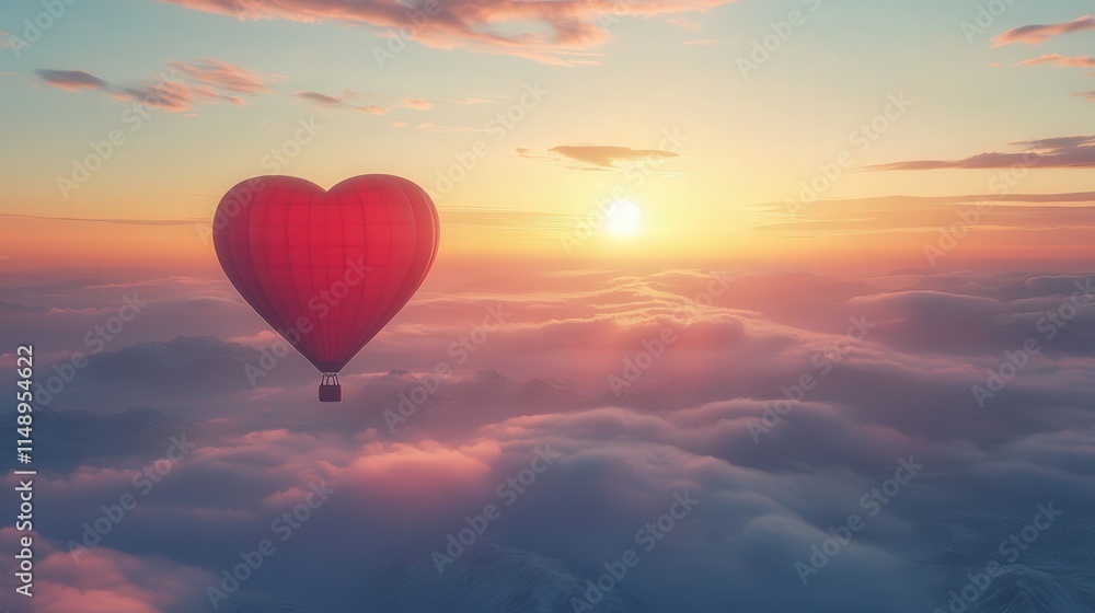 Fototapeta premium romantic hot air balloon floating in dreamy landscape with pastel sky