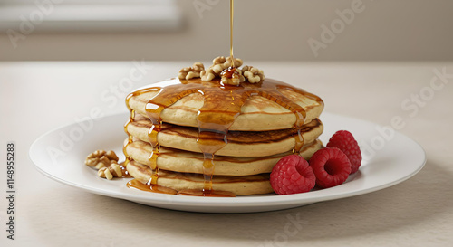 pancakes with nuts and syrup photo