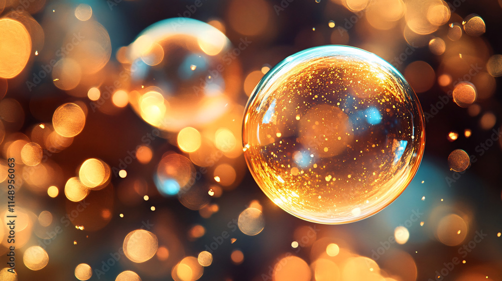 Golden bubbles float gracefully in a luminous, ethereal liquid creating a dreamy atmosphere of elegance and wonder Golden bubbles float gracefully in a luminous, ethereal liquid creating a dreamy atmosphere of elegance and wonder