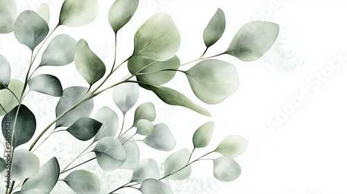 Close Up of Fresh Eucalyptus Sprigs on White Background