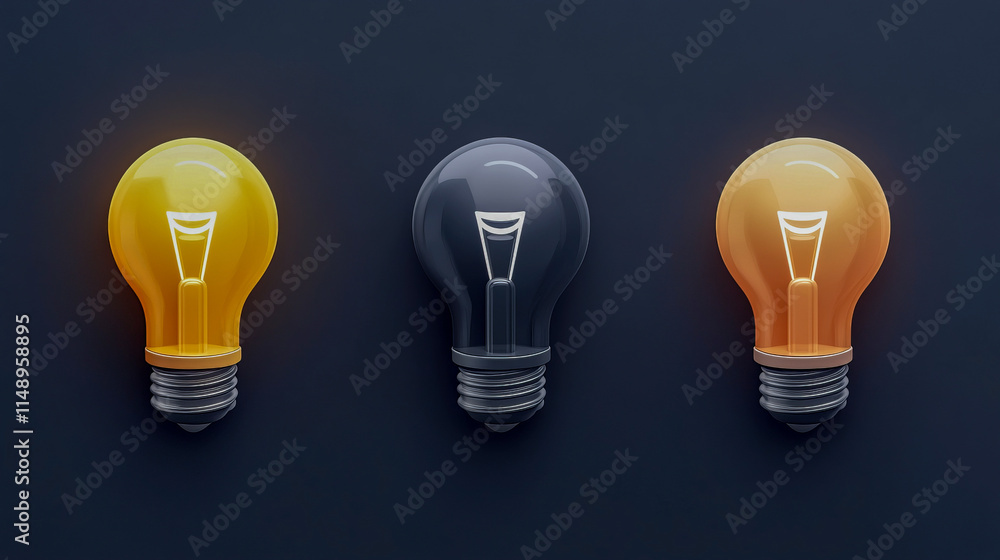 Three colorful light bulbs against dark background Three colorful light bulbs against dark background