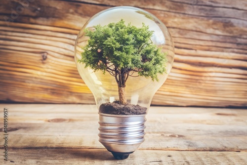 Trees Growing in Bulbs A Visual Depiction of Global Energy Consumption and Renewable Energy Icons for Sustainable Development