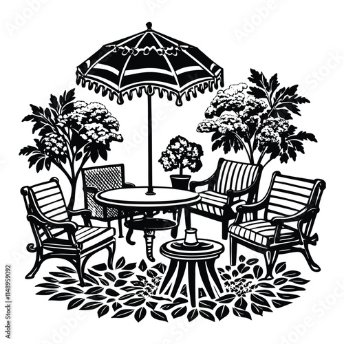 Simple Garden Furniture Silhouette Vector Illustration