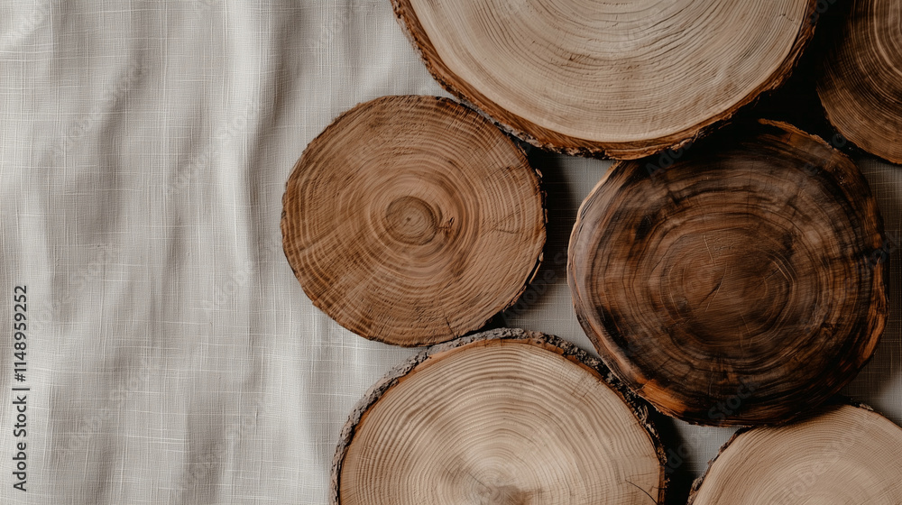 Naklejka premium Rustic Wood Slabs Overhead View with Natural Textures and Craftsmanship