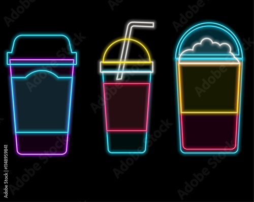 Milk shake Neon Signs Style Text Vector