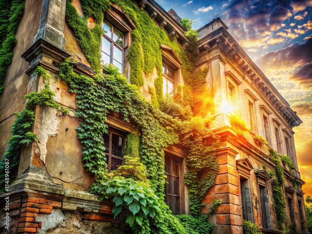 Double Exposure: Historic Building Facade & Urban Decay - Stock Photo Double Exposure: Historic Building Facade & Urban Decay - Stock Photo