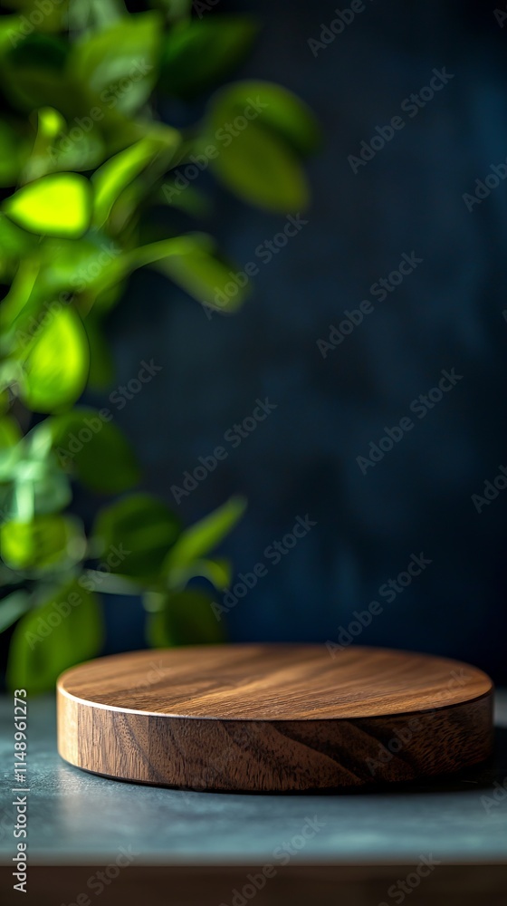 This minimalist image showcases a round wooden surface complemented by green leaves, presenting a modern and clean aesthetic suitable for various design projects and settings. This minimalist image showcases a round wooden surface complemented by green leaves, presenting a modern and clean aesthetic suitable for various design projects and settings.