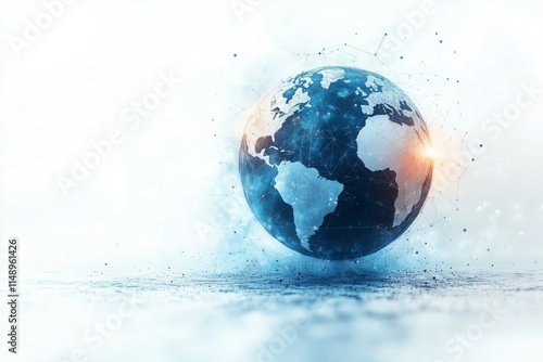 Rotating planet Earth with connections forming a network over a bright background